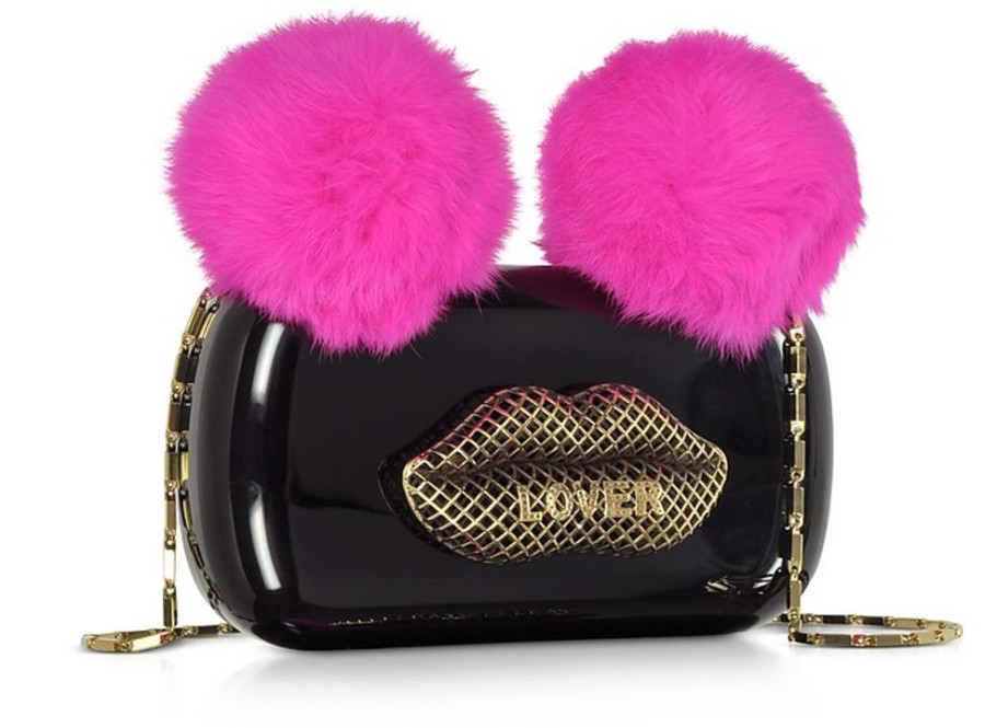 Borse Maissa Clutch & Mini | Lover Clutch In Plexiglass Nero Con Pon Pon Fucsia