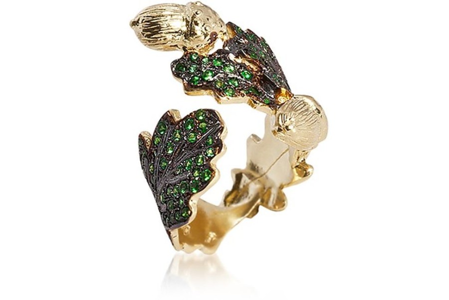 Gioielli Bernard Delettrez Fine Jewelry | Anello Con Foglia Di Quercia In Oro E Tsavoriti