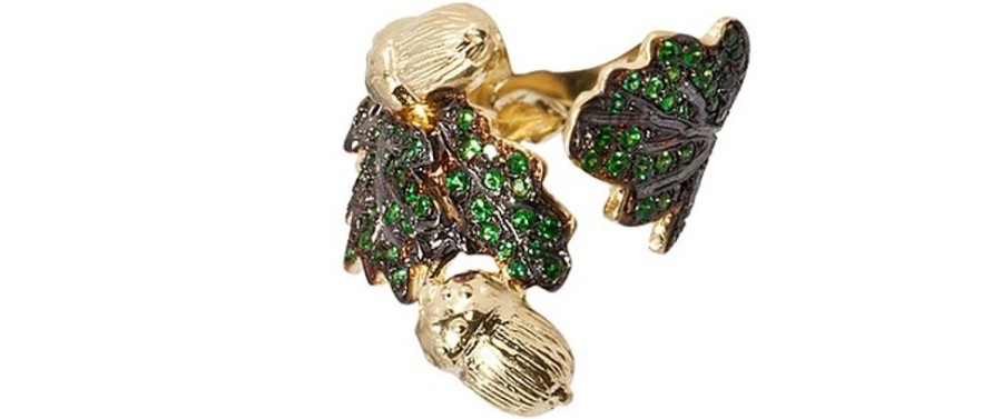 Gioielli Bernard Delettrez Fine Jewelry | Anello Con Foglia Di Quercia In Oro E Tsavoriti