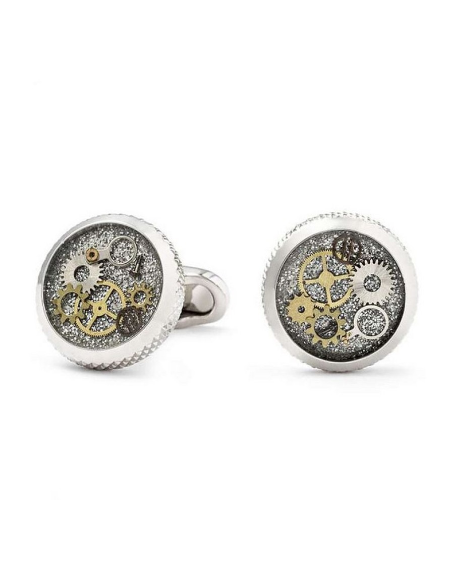 Gioielli Mon Art Gioielli Uomo | Round Brass Cufflinks W/Clock Gears And Glittered Ground