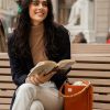 Borse Le Sori Bucket | Fenice Orange - Leather And Refined Fabric Bucket Bag, Bamboo Handle